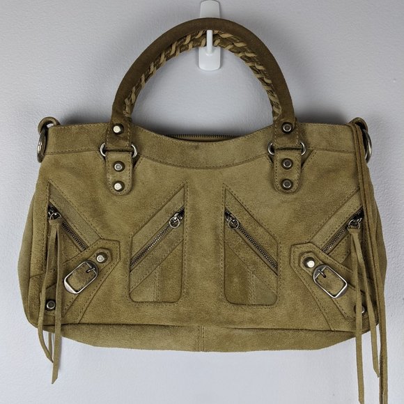 Balenciaga Handbags - Balenciaga Beige Suede Multi Silver Zip Moto Bag